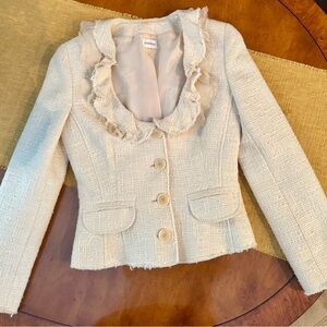 Motivi Cream Tweed Blazer with Ruffle Detail